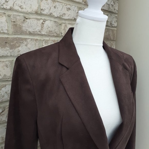 Kate Hill Chocolate Brown Faux Suede Blazer 6 Petite - Picture 2 of 8